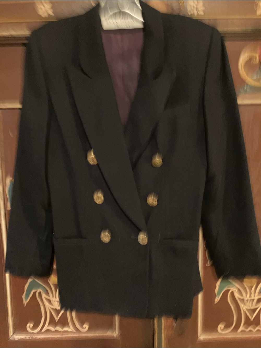 Evan Picone Petites Black Double-Breasted Blazer with Gold Buttons